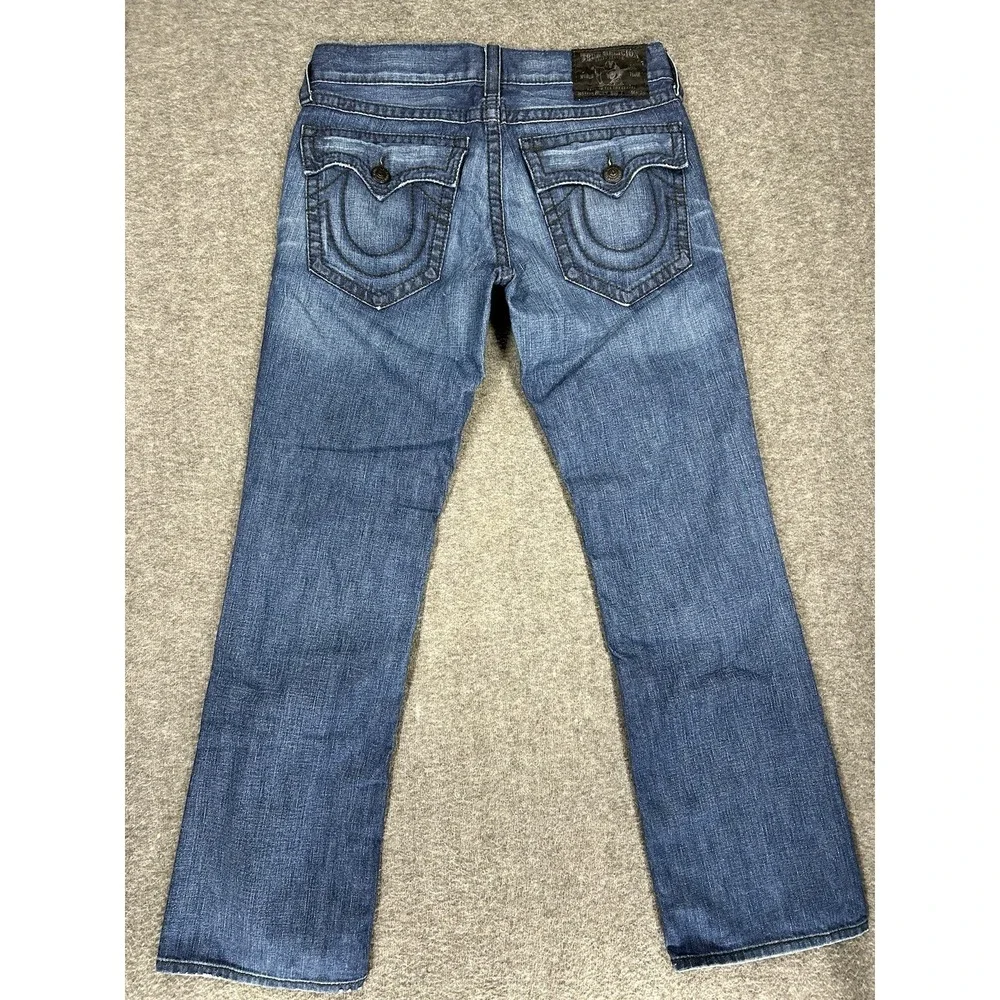 True Religion Jeans Mens 34x34 Ricky Big T Thick Stitch Flap Pocket whiskers USA